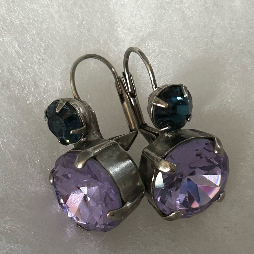 Sorrelli Lilac Pastel Blue and Violet Crystal Leverback Earrings - Picture 4 of 9